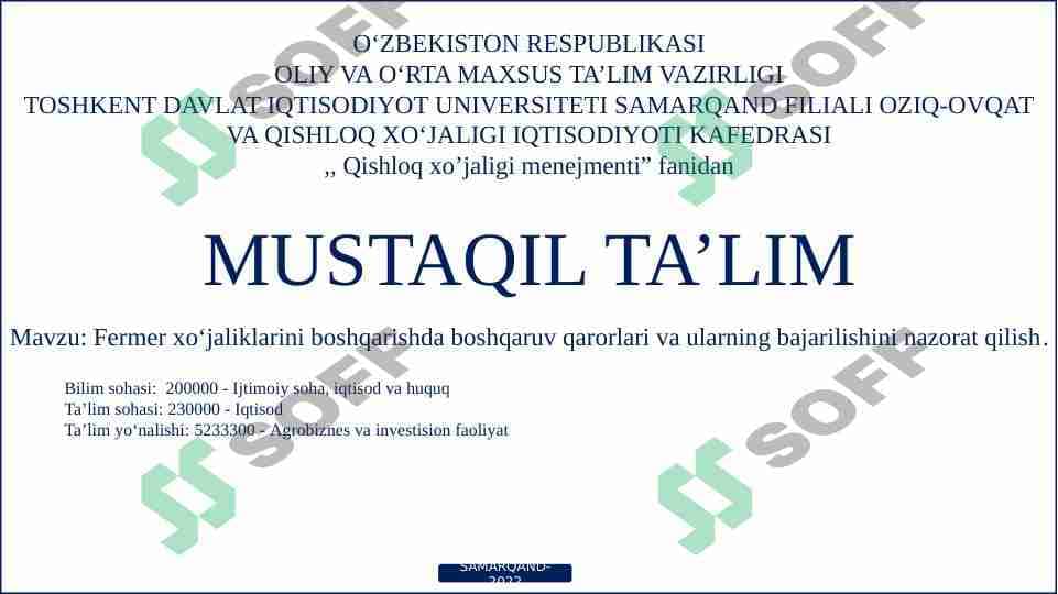 Fermer xoʻjaliklarini boshqarishda boshqaruv qarorlari va ularning bajarilishini nazorat qilish 1