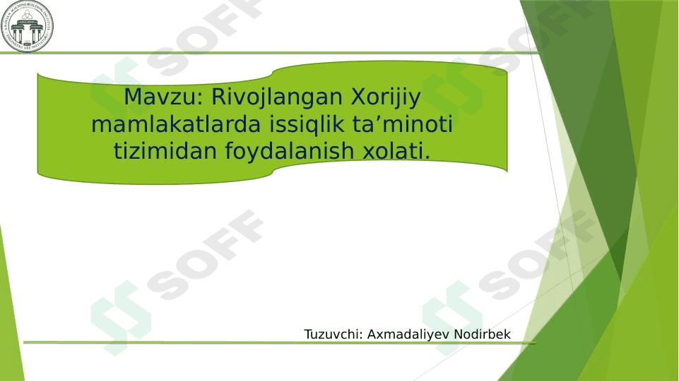 Xorijiy mamlakatlarda issiqlik ta’minoti tizimidan foydalanish 1
