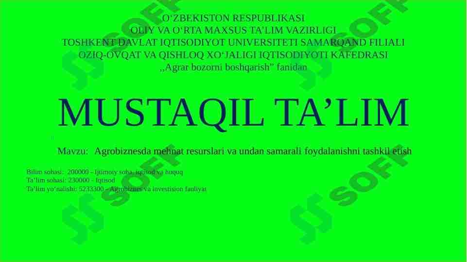 Agrobiznesda mehnat resurslari va undan samarali foydalanishni tashkil etish 1