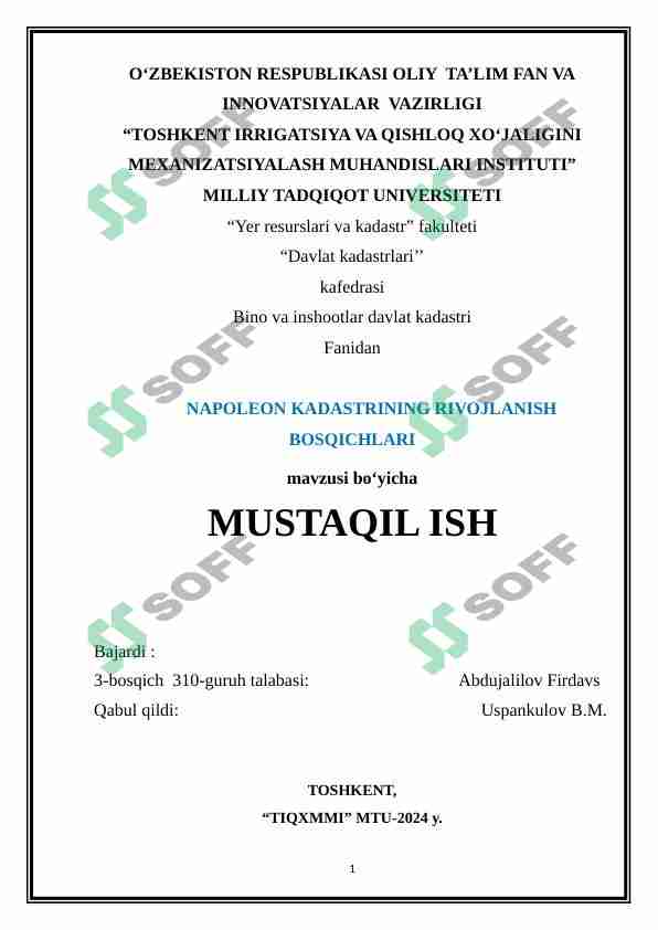 NAPOLEON KADASTRINING RIVOJLANISH BOSQICHLARI 1