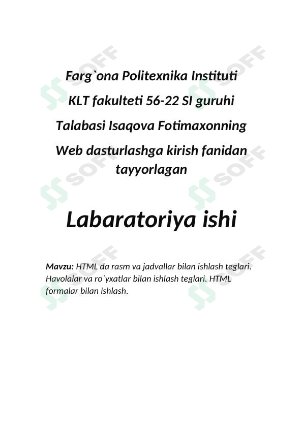 HTML da rasm va jadvallar bilan ishlash teglari. 1