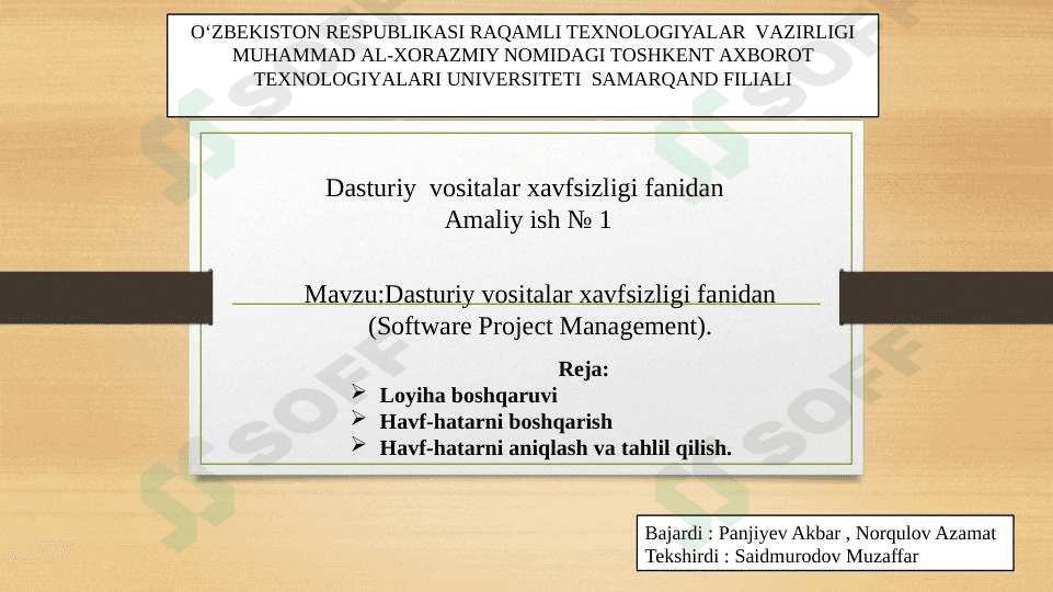 dasturiy vositalar xavfsizligi 1