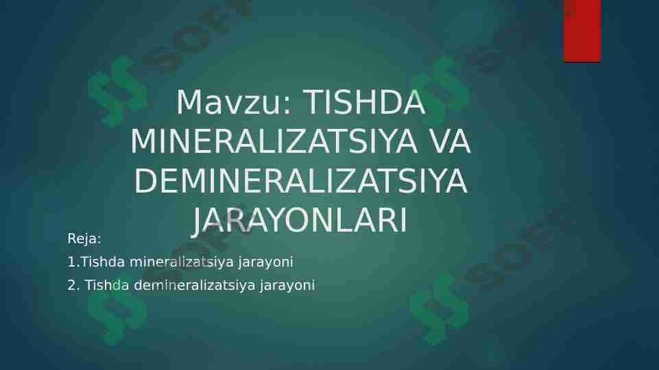 TISHDA MINERALIZATSIYA VA DEMINERALIZATSIYA JARAYONLARI 1