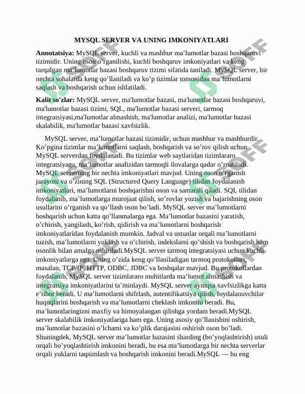 MYSQL SERVER VA UNING IMKONIYATLARI 1
