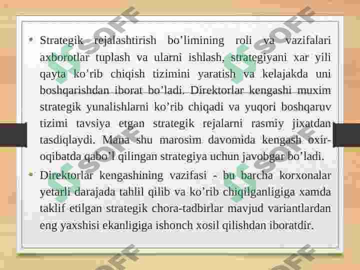 Strategiya yaratishda va uni qayta  ishlash jarayonida Menejmentning vazifalari 2