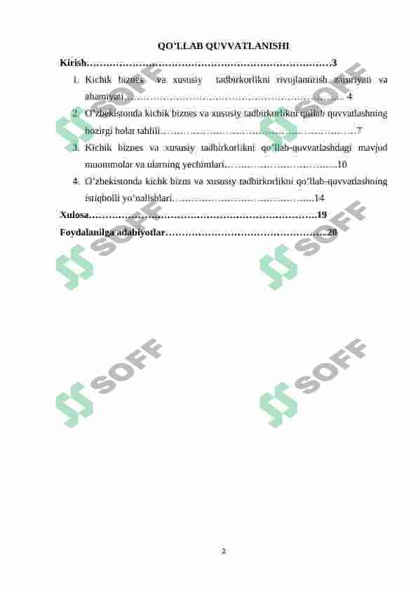 O’ZBEKISTONDA KICHIK BIZNES VA XUSUSIY TADBIRKORIKNI QO’LLAB QUVVATLANISHI. 2
