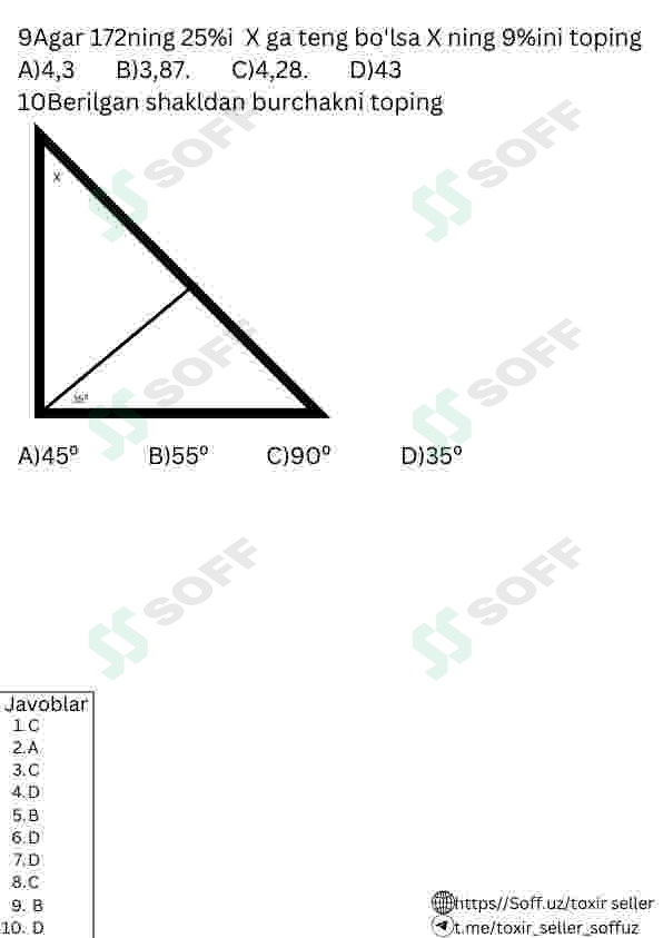 Majburiy matematikadan 10talik testlar 2