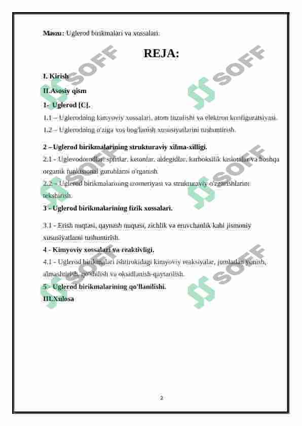 Uglerod birikmalari va xossalari - CARBON [C] 2
