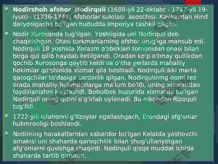 nodirshoh hukumronligi davrida eron 2