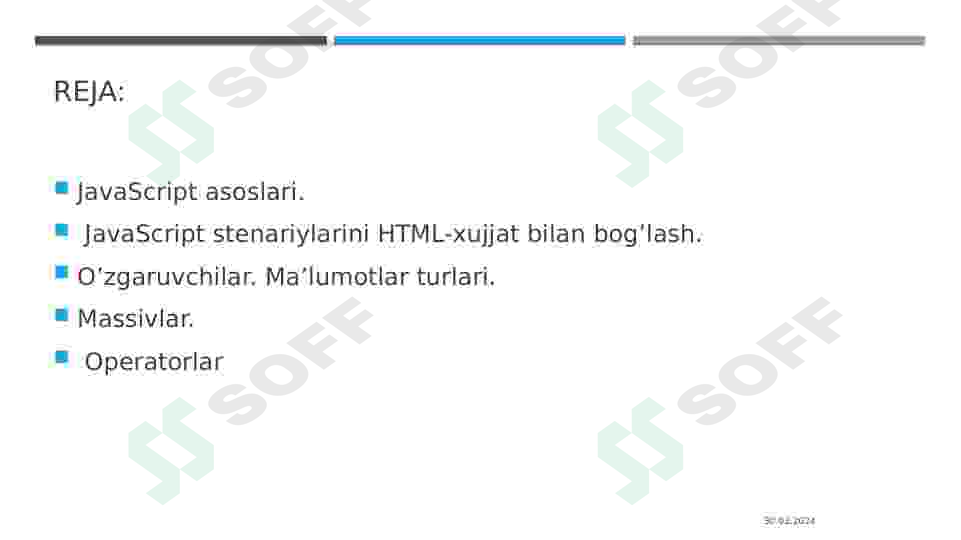 JavaScript asoslari. JavaScript ssenariyli tilining xususiyatlari. 2