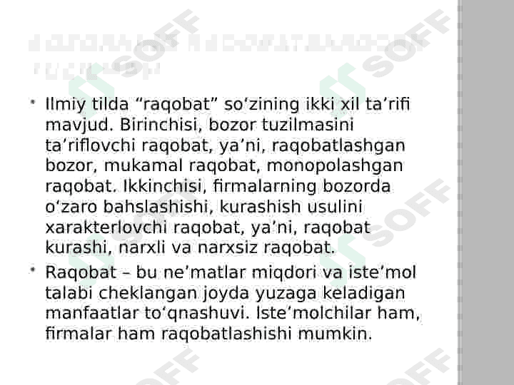 Raqobatlashgan bozorda harakat qiluvchi firma daromadlari Makroiqtisodiyot 2