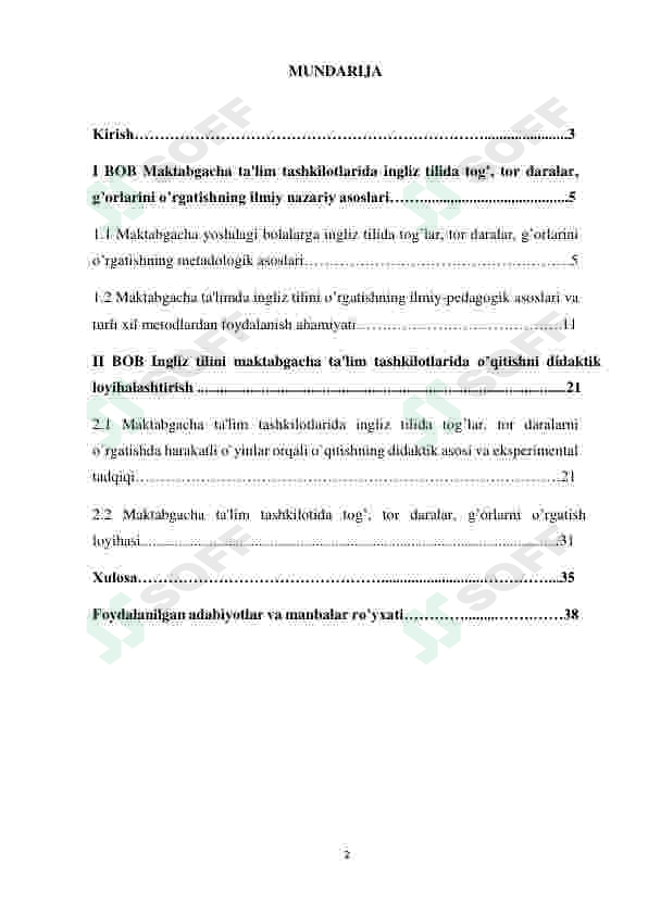 INGLIZ TILIDA TOG'LAR, TOR DARALAR VA G’ORLARNI  O’RGATISH ISHLANMA-LOYIHASI 2