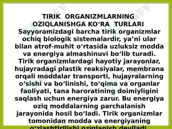 Oziqlanish. Oziqlanish turlari 2