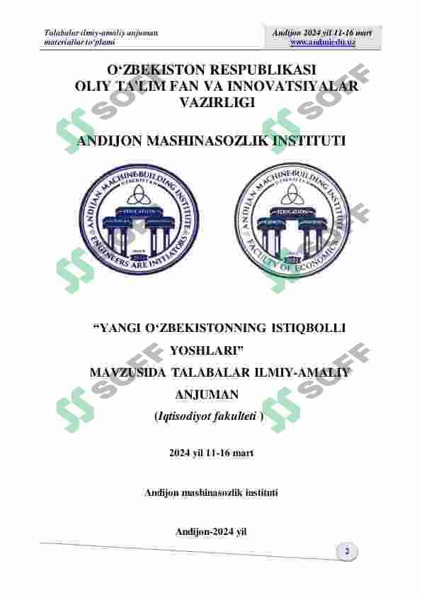 "Yangi Oʻzbekistonning istiqbolli yoshlari" mavzusida talabalar ilmiy-amaliy anjuman materiallar toʻplami 2