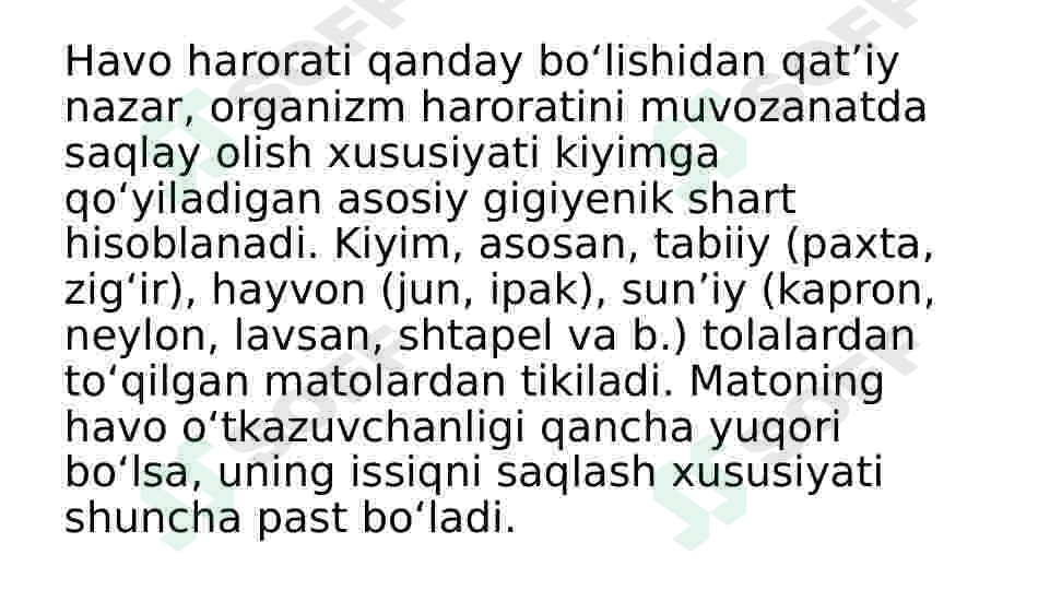 Kiyim boshlar va oyoq kiyimlari gigiyenasi. Kundalik turmushda foydalaniladigan sintetik polimerlar 2