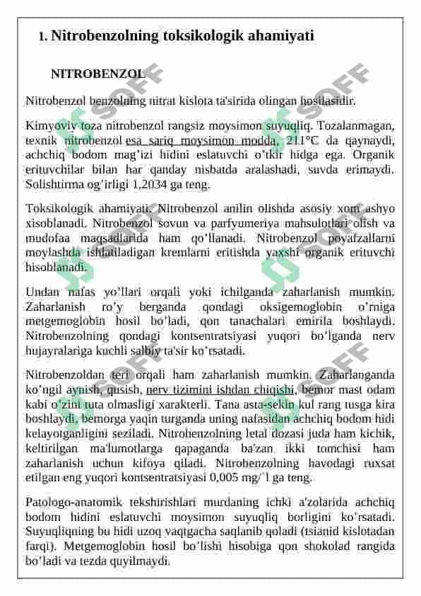 Nitrokenzol, toksikologik ahamyati ajratib olish va tahlil qilish 2