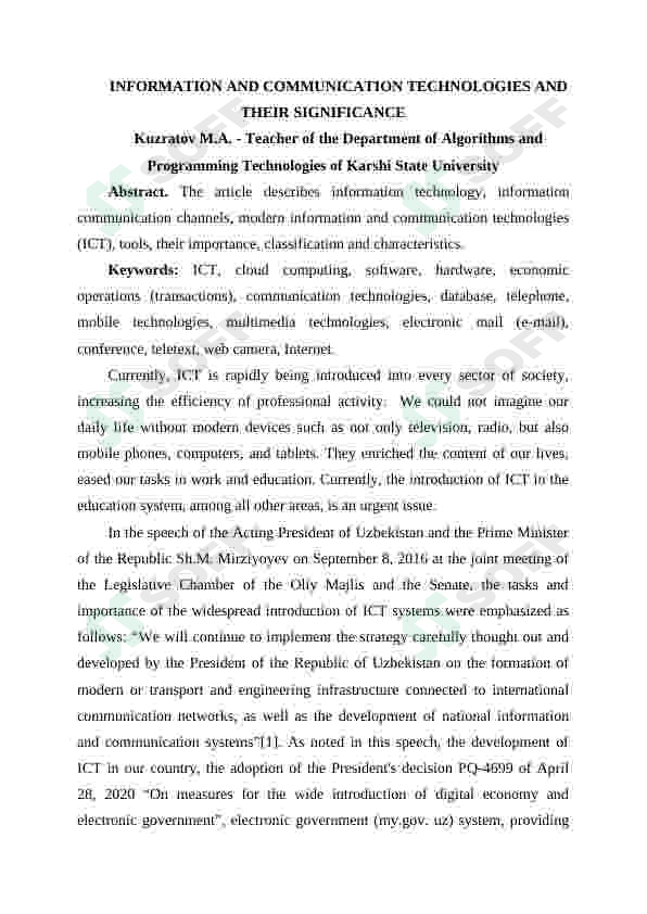 INFORMATION AND COMMUNICATION TECHNOLOGIES  AND THEIR  SIGNIFICANCE 2
