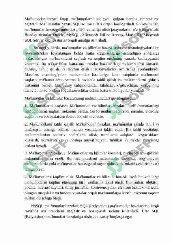 MA’LUMOTLAR VA BILIMLAR BAZASI 2