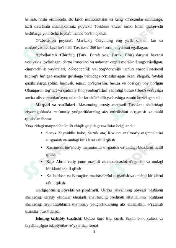 Toshkent shahri ziyoratgohlari me'moriy yozuvlarining aks ettirilishi. 3