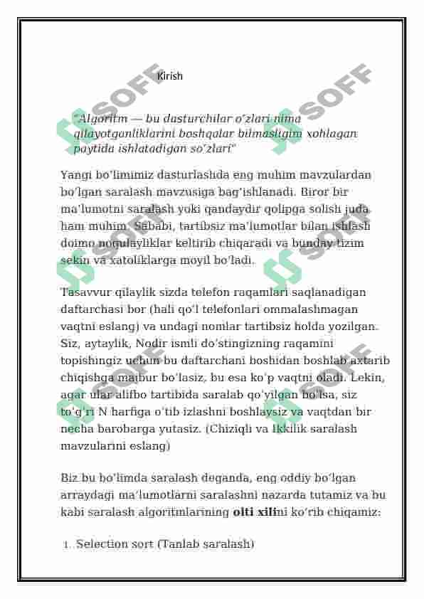 Saralash turlari va algoritmlar samaradorligi 3
