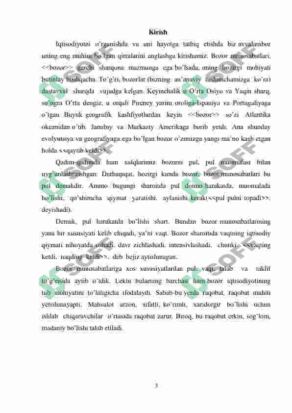 Bozor tushunchasi, uning vazifasi va turlari. 3