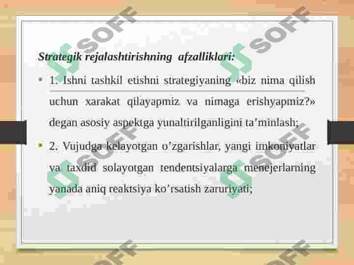 Strategiya yaratishda va uni qayta  ishlash jarayonida Menejmentning vazifalari 3