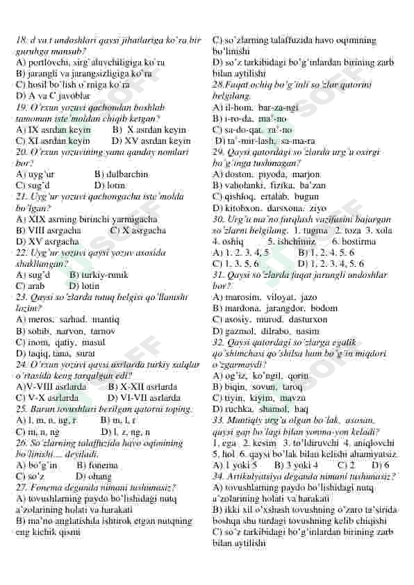 Ona tili fanidan testlar to'plami 3