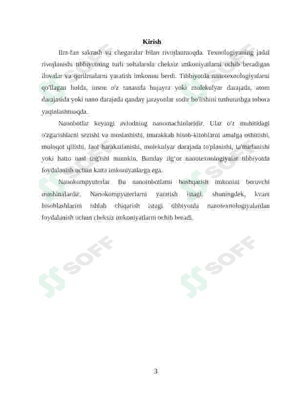 Bugungi kun tibbiyotning turli sohalarida nanotexnologiyalaridan foydalanishning asosiy sabablari hamda uning natijalari 3