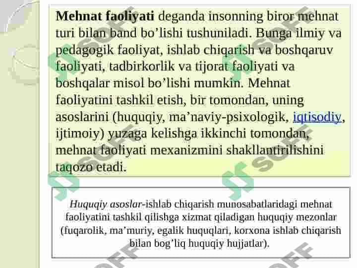 Mehnat faoliyatini tashkil etishning o’ziga xos xususiyatlari 3