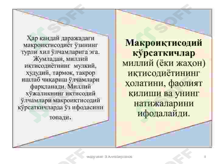 Миллий иқтисодиёт ва унинг макроиқтисодий кўрсаткичлари. Миллий хисоблар тизими 4