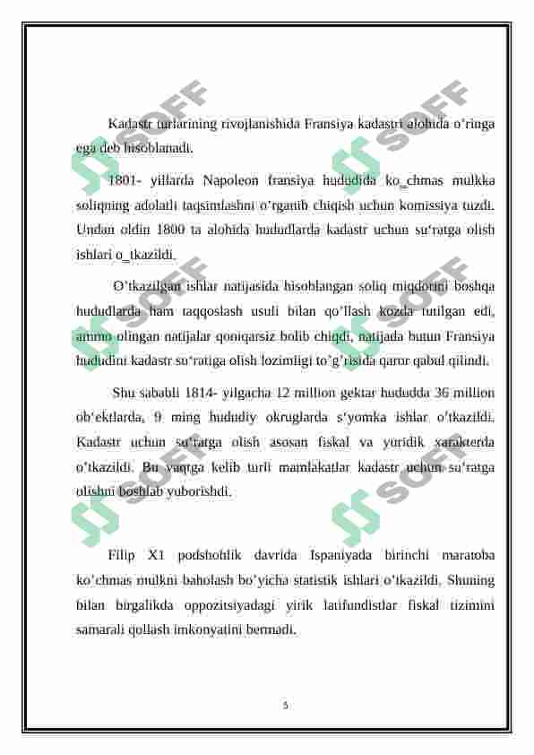 NAPOLEON KADASTRINING RIVOJLANISH BOSQICHLARI 5