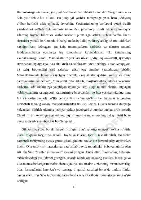 Sog’lom avlod mustahkam jamiyat asosi 5