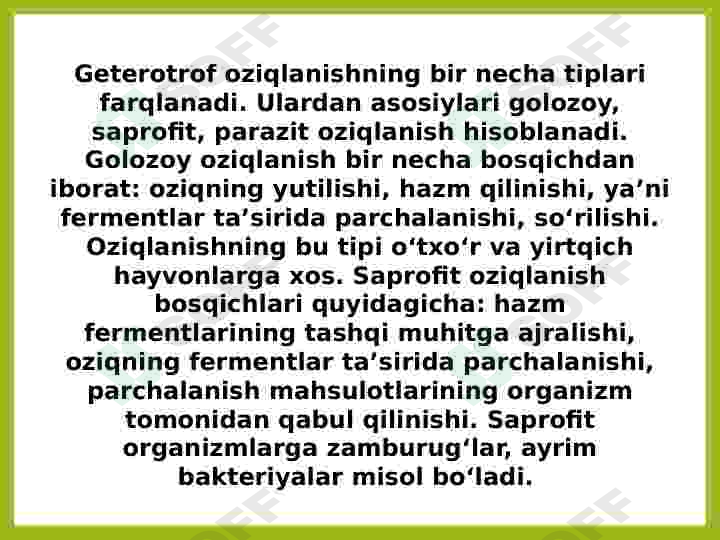 Oziqlanish. Oziqlanish turlari 5