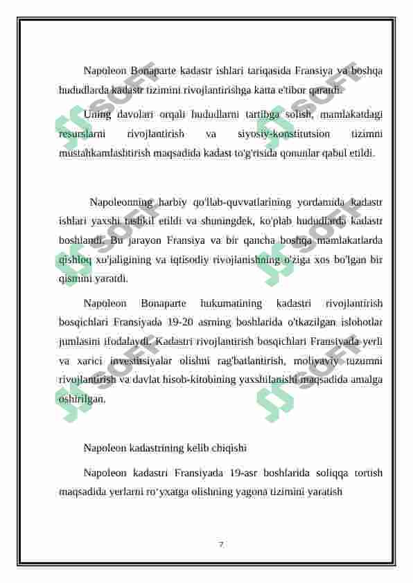 NAPOLEON KADASTRINING RIVOJLANISH BOSQICHLARI 7
