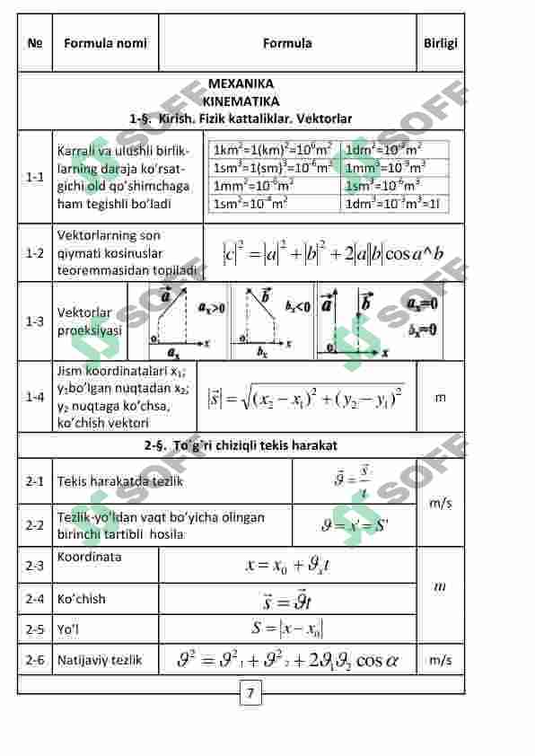 Fizika formulalar 7