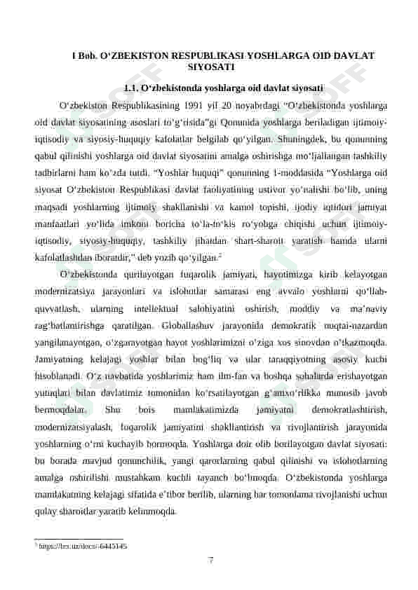 Yoshlarni qo'llab- quvvatlashda davlat siyosatining ahamiyati 7