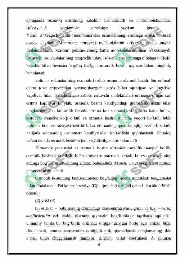 Polimerlarning suyultirilgan eritmalari 8