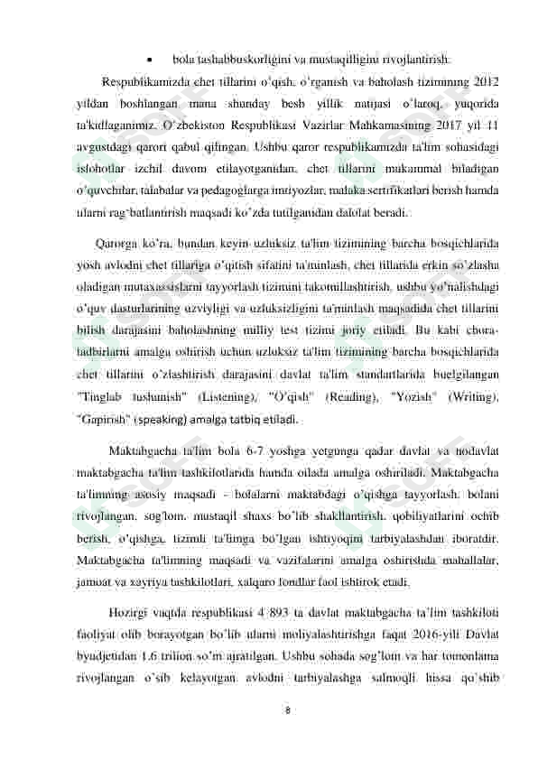 INGLIZ TILIDA TOG'LAR, TOR DARALAR VA G’ORLARNI  O’RGATISH ISHLANMA-LOYIHASI 8