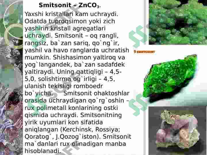 KARBONATLAR SINFI MINERALLARINI 8