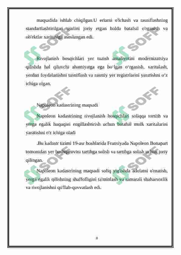 NAPOLEON KADASTRINING RIVOJLANISH BOSQICHLARI 8
