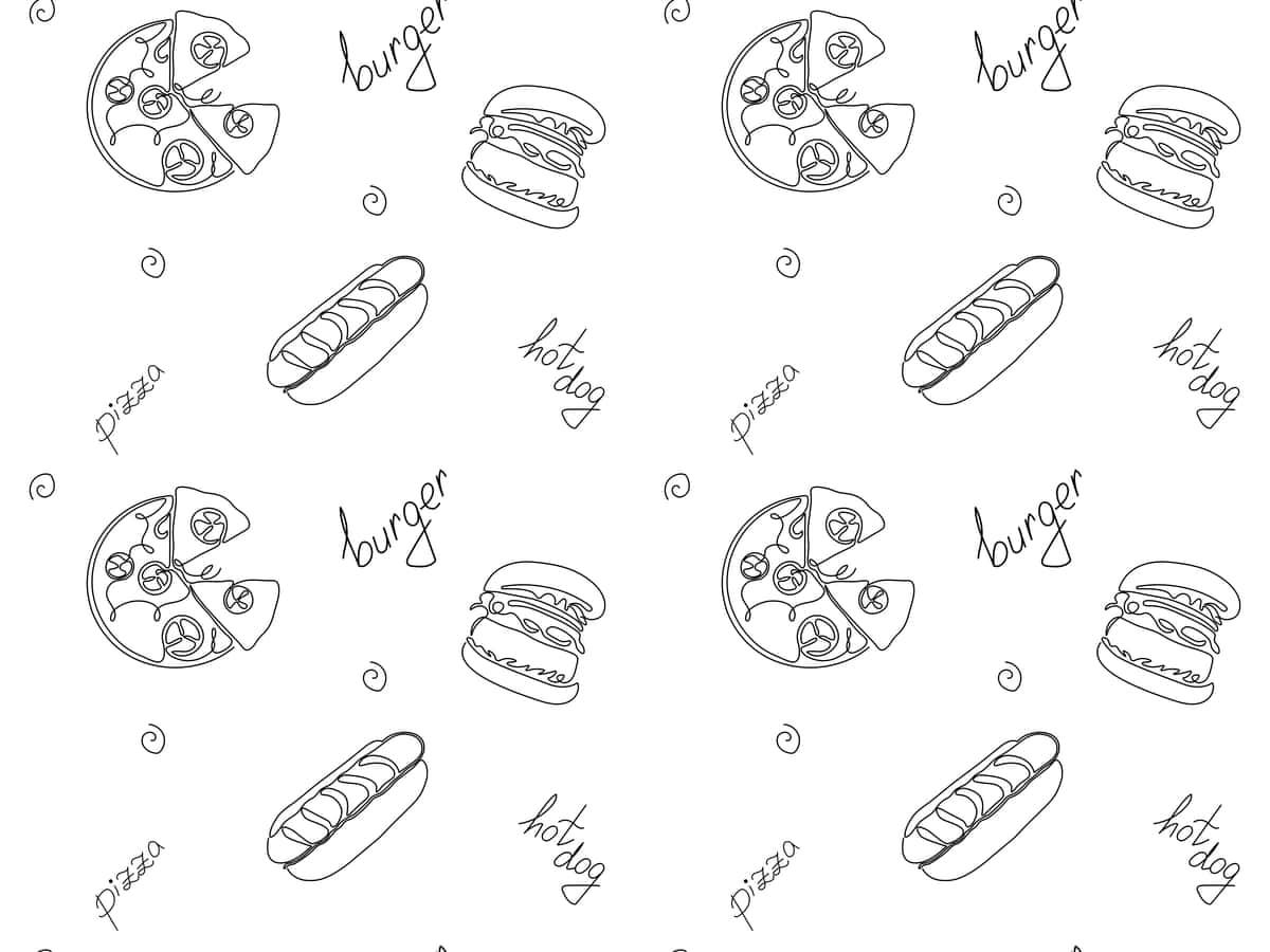 Choksiz doodle naqshli tez tayyorlanadigan pizzaxot gamburger uzluksiz | Seamless doodle pattern fast food pizzahot dog hamburger continuous 1