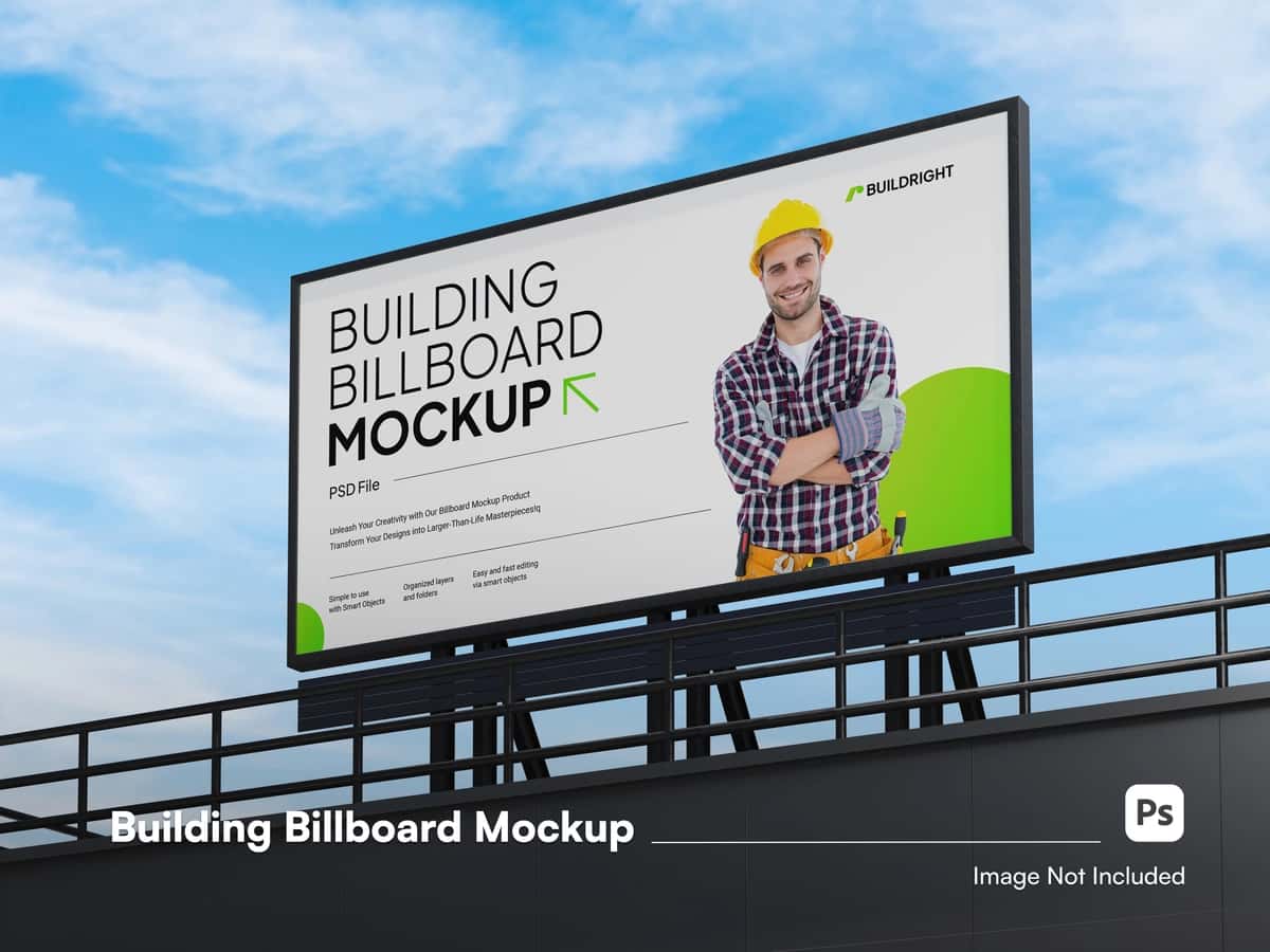 Izometrik tashqi reklama taxtasi binosining tomidagi 3D izolyatsiyalangan maket | Isometric outdoor billboard building rooftop 3d isolated mockup 1