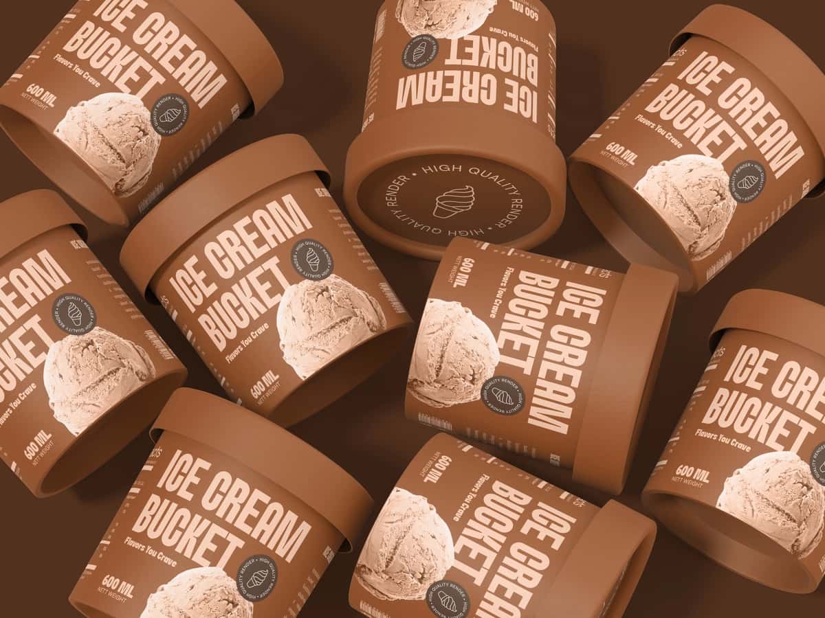 Muzqaymoq kubogi maketi 3D yassi | Ice cream cup mockup 3d flat lay 1