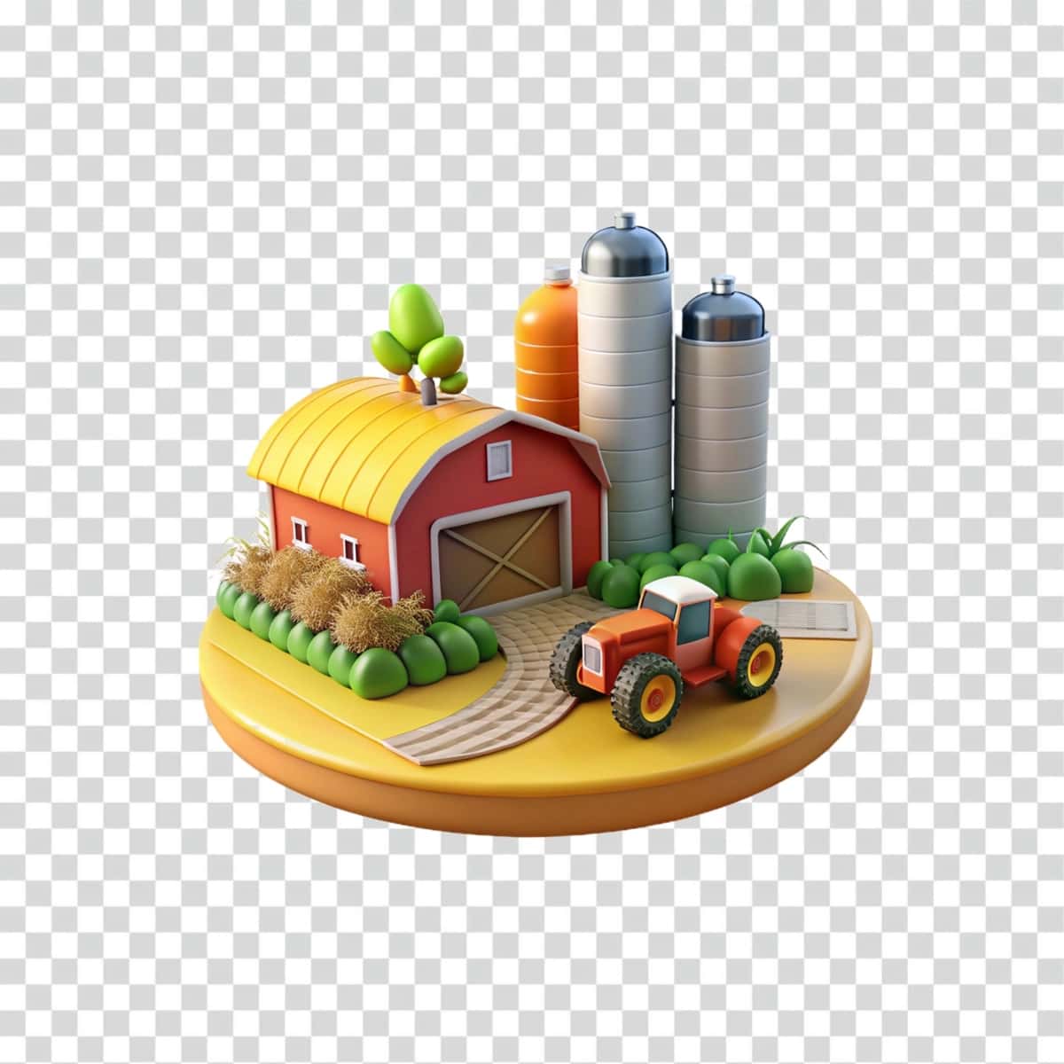Fermer erlari sahnasi traktor ombori siloslari | Farmland scene tractor barn silos 1