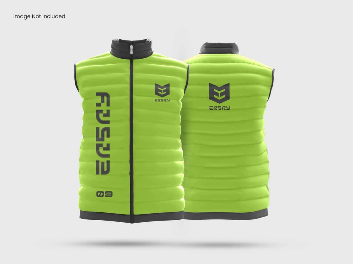 Ko'p qirrali yengsiz puffer ko'ylagi maketi | Versatile sleeveless puffer jacket mockup 1