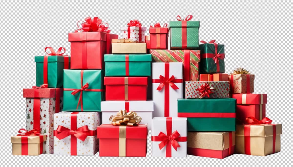 Yig'ilgan tog' kabi qoziqli sovg'a qutilari bayramona Rojdestvo sovg'alarini taqdim etadi | Pile gift boxes as stacked mountain presents festive christmas gifts 1