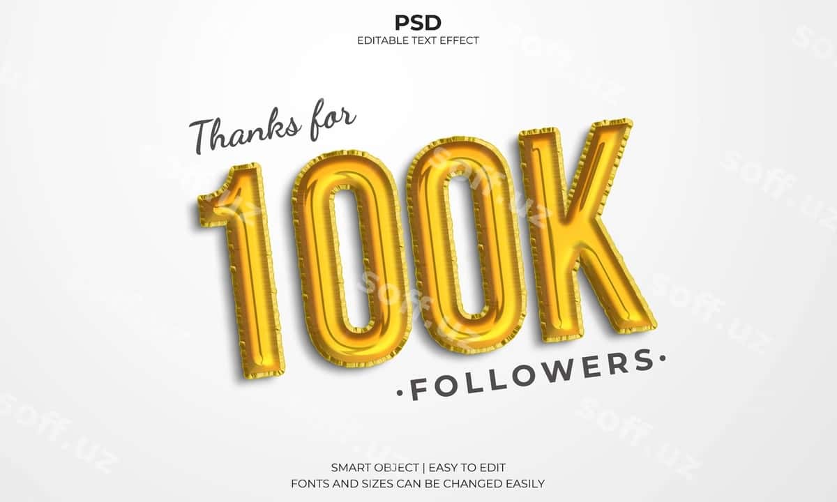 100 ming obunachi tahrirlanadigan matn effekti | 100k followers editable text effect 1