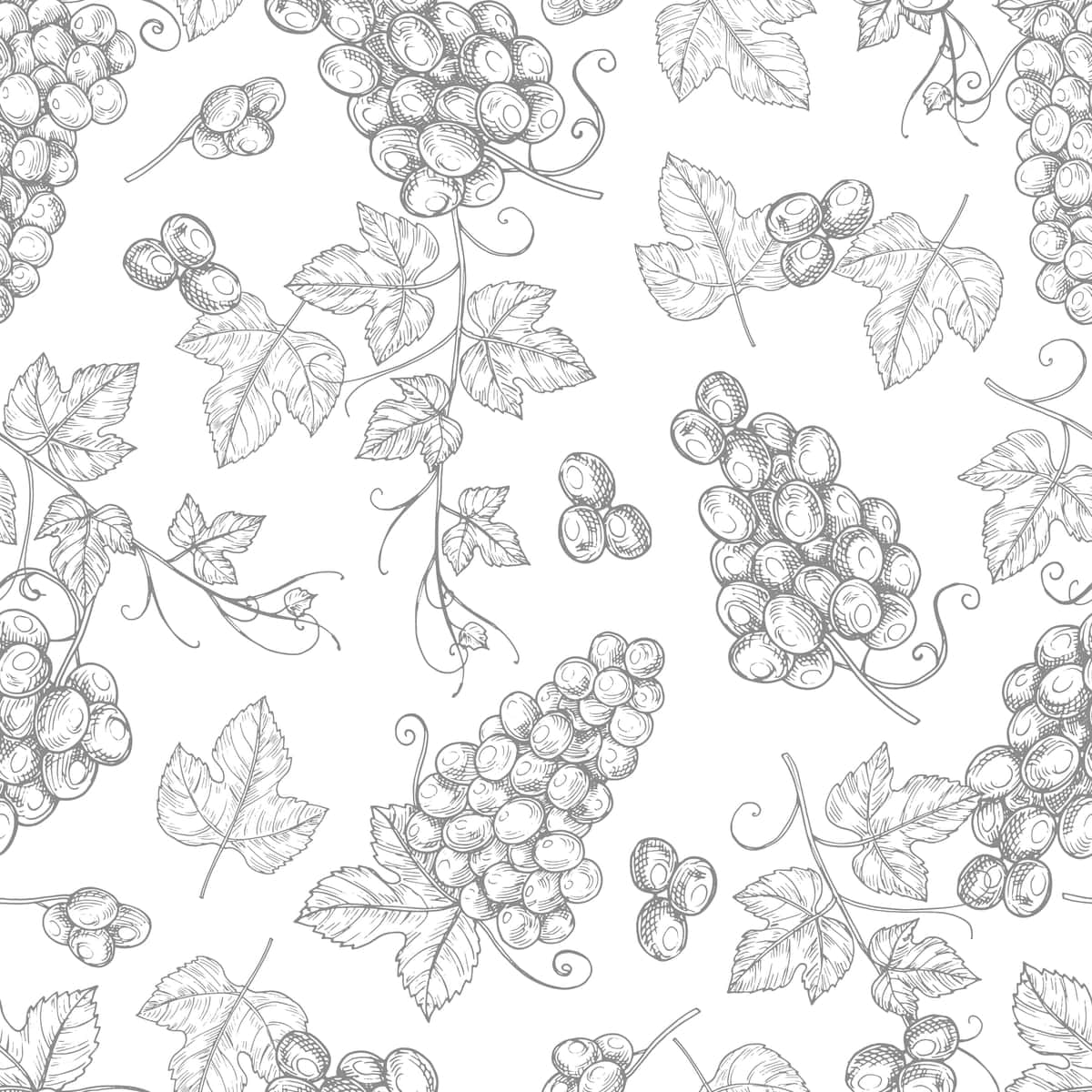 Sketch uzum choksiz naqsh | Sketch grapes seamless pattern 1