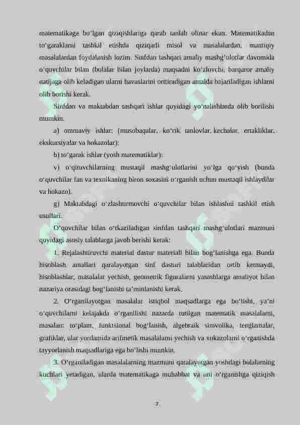 Boshlang‘ich sinfda matematikadan mustaqil ishlarni tashkil etishda og‘zaki topshiriqlardan foydalanish metodikasi  (2-sinf) 7