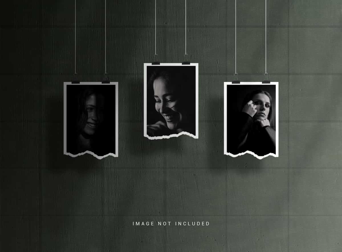 Osilgan foto ramka maketi | Hanging photo frame mockup 1